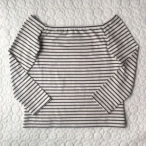 Theory Off The Shoulder Classic Stripe Knit Top